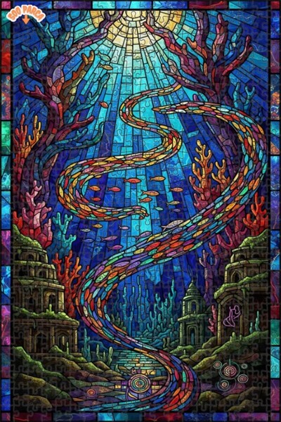 Teona Ahşap Colorful Underwater Dream Stained Glass Look Wooden Puzzle Double...