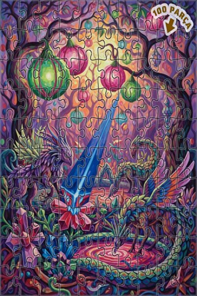Teona Ahşap Dragon Crystal Forest Oil Painting Lookalike Art Double Layer Fra...