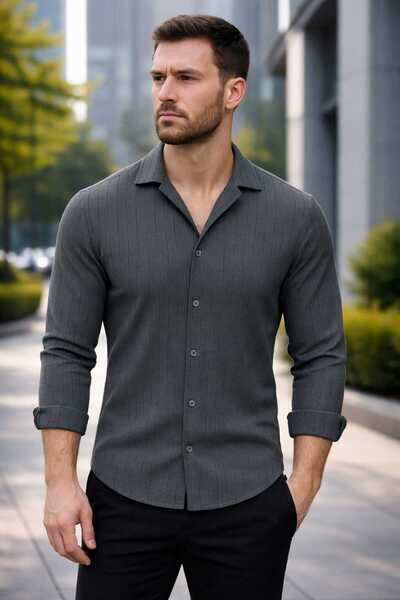 BRLKN Men's Striped Zr Crepe Long Sleeve Shirt