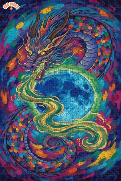 Teona Ahşap Dragon Moon Dance Oil Painting Lookalike Wooden Puzzle 500 Pieces...