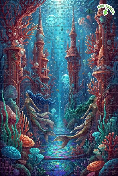 Teona Ahşap Fairy Tale Mermaid Kingdom Oil Painting Look Double Layer Framed ...