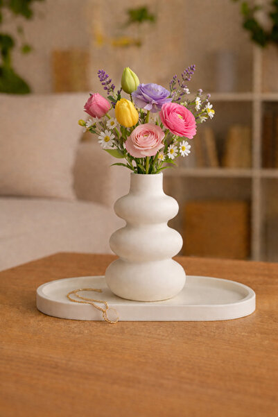 lufen deco Marble Look 2-Piece Decorative Vase and Presentation Tray Concrete...