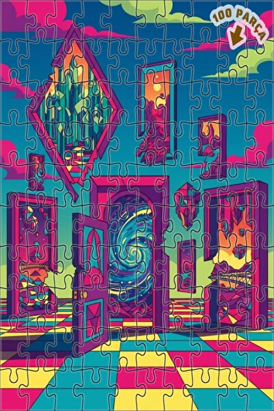 Teona Ahşap لغز أبواب الكون الغامض ذو الطابقين بإطار خشبي 100 قطعة 25x25