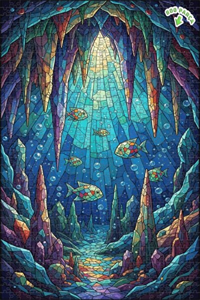 Teona Ahşap لغز خشبي على شكل أسماك الكريستال ذو مظهر زجاجي ملون 800 قطعة 70x50