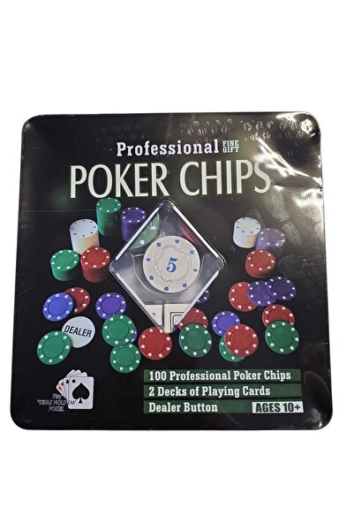 NoNameStore7 Poker set with 100 poker chips in metal box, dealer button, 4 co...