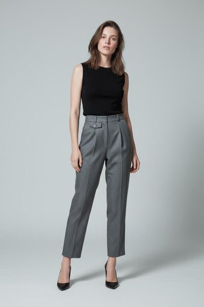 Madmext Anthracite Pleated Detailed Capped Straight-Leg Fabric Trousers Mg2642