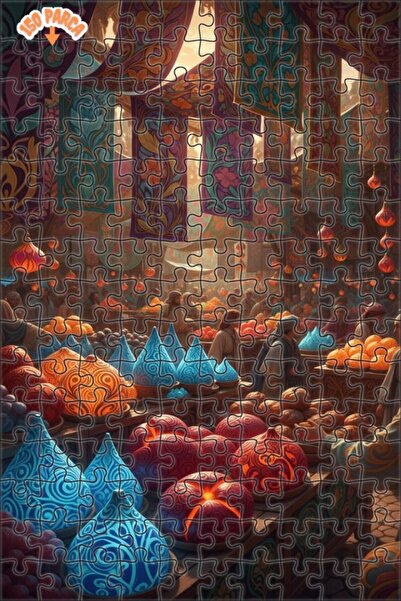 Teona Ahşap لغز خشبي بتصميم سوق خيالي ملون بالزيت 150 قطعة 20x30