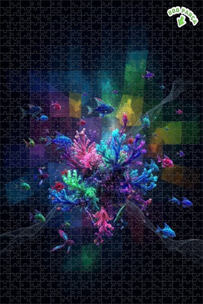 Teona Ahşap لغز خشبي مؤطر بطبقتين من الفن الرقمي للأسماك والمرجان الملون، 800...