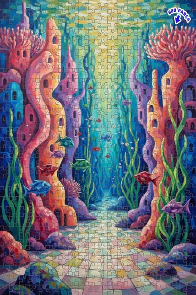 Teona Ahşap لغز فني على شكل مدينة سحرية تحت البحر، لوحة زيتية ملونة، 600 قطعة...