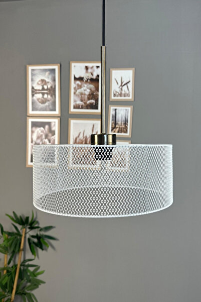 Bamyum Ferix Beyaz Tekli Metal Avize İnce Eskitme Başlık Rustik Mutfak Modern...