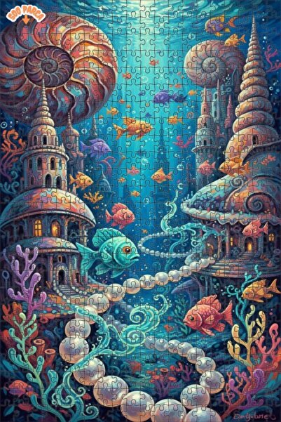 Teona Ahşap Undersea Tale Oil Painting Look Double Layer Framed Wooden Puzzle...