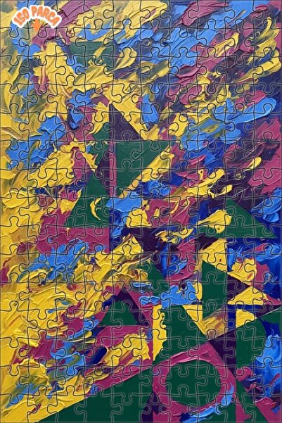 Teona Ahşap Abstract Geometry Oil Painting Look Double Layer Framed Wooden Pu...