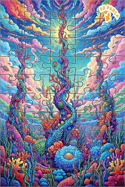 Teona Ahşap لغز خشبي مؤطر بطبقتين بمظهر عالم تحت الماء ملون بالزيت، 50 قطعة، ...