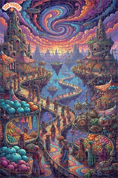 Teona Ahşap Fantastik Şehir Pazarı Yağlı Boya Görünümlü Sanat 250 PARÇA 30x30