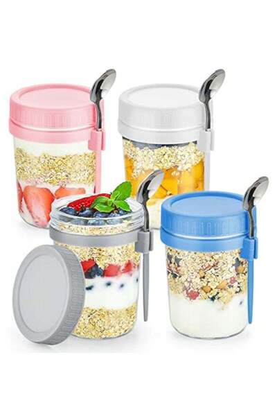 Arabest 4 Pack Overnight Oats Containers with Lids and Spoons 16 Oz Glass Jar...