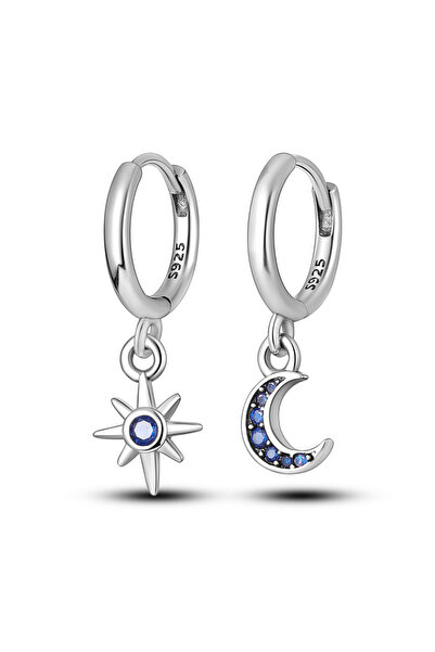 Choice KJE022 Hot Sale Fashion 925 Silver Color Earrings Blue Zircon Stars Mo...