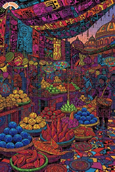 Teona Ahşap Live Market Place Pattern Art Double Layer Framed Wooden Puzzle 5...