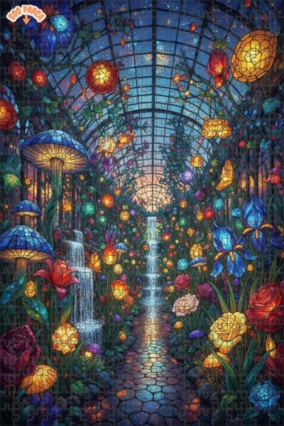 Teona Ahşap Enchanted Garden Stained Glass Art Double Layer Framed Wooden Puz...