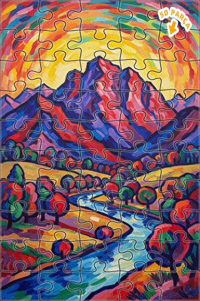 Teona Ahşap لوحة زيتية لمنظر جبلي ونهر نابض بالحياة، لغز خشبي مؤطر ذو طابقين ...