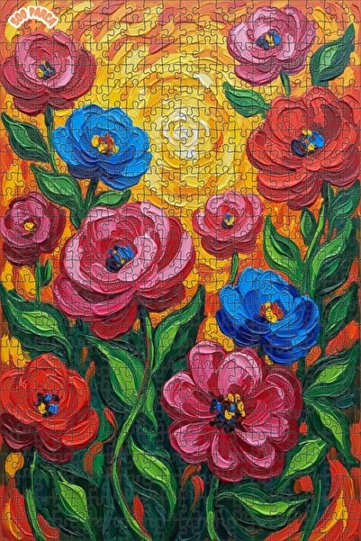 Teona Ahşap Vibrant Colors Flower Garden Oil Painting Look Double Layer Frame...
