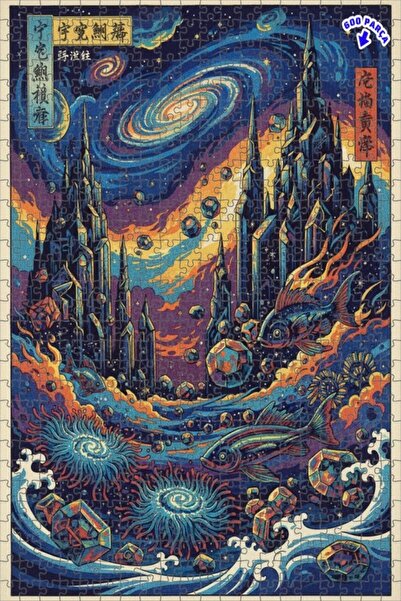 Teona Ahşap لغز خشبي ذو طابقين من سبيس فيش سيتي 600 قطعة 50x35