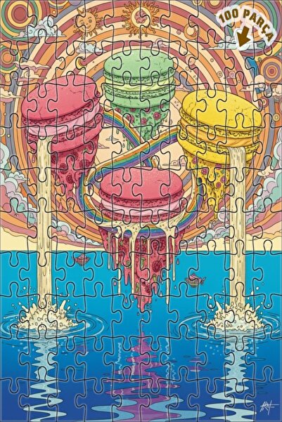 Teona Ahşap لغز خشبي ملون على شكل شلال ماكارون ذو طبقتين 100 قطعة 25x25