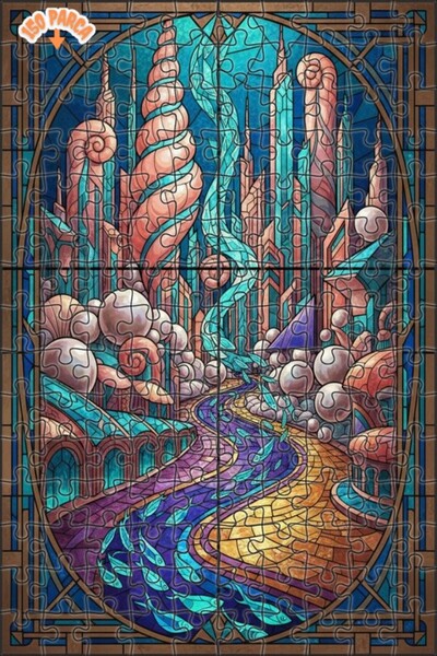 Teona Ahşap Magical Mermaid City Colorful Glass-Looking Art Double-Decker Fra...