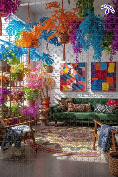 Teona Ahşap لغز خشبي مطبوع عليه مناطق معيشة بوهيمية بألوان نابضة بالحياة، لغز...