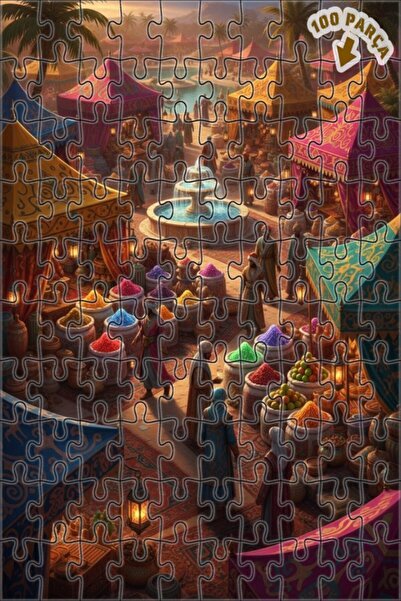 Teona Ahşap لغز خشبي فني بتصميم سوق ألف ليلة وليلة، 100 قطعة، مقاس 25x25