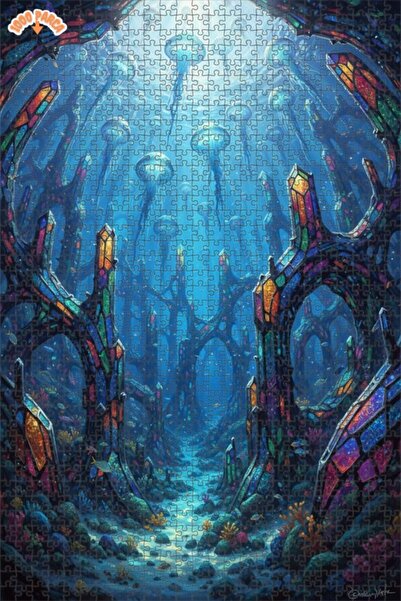 Teona Ahşap Undersea Forest Oil Painting Lookalike Double-Layer Framed Wooden...
