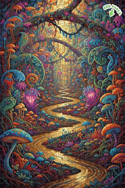 Teona Ahşap لغز خشبي مؤطر بطبقتين بمظهر لوحة زيتية لطريق الغابة الساحرة 800 ق...