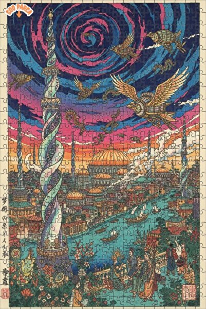 Teona Ahşap بلايزلر فانتاستيك سيتي مع برج البخار، مظهر مدينة رائعة بالألوان ا...