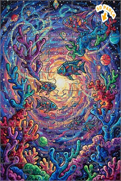 Teona Ahşap لغز خشبي مؤطر ذو طبقتين بمظهر لوحة زيتية لعالم الأسماك المرجانية ...