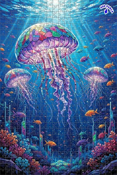 Novellea Renkli Denizanası Sanat Eseri Çift Katlı Çerçeveli Ahşap Puzzle 600 ...