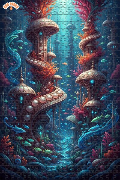 Teona Ahşap Atlantis Underwater City View Double Layer Framed Wooden Puzzle 5...