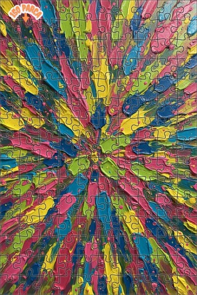 Teona Ahşap Exploding Colors Oil Painting Look Double Layer Framed Wooden Puz...