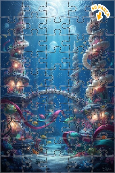 Teona Ahşap لغز فني لمنظر قلعة غامضة تحت الماء مرسومة بالزيت 50 قطعة 15x25