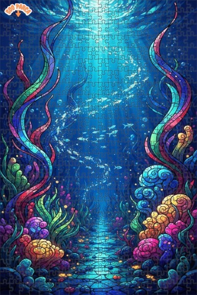 Teona Ahşap Colorful Undersea Path View Glass Mosaic Art Double Layer Framed ...