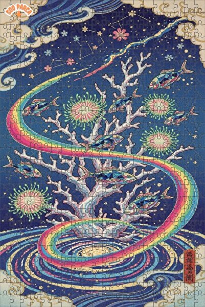 Teona Ahşap لوحة خشبية مؤطرة بطبقتين على شكل رسم زيتي لرقصة أسماك قوس قزح، 50...