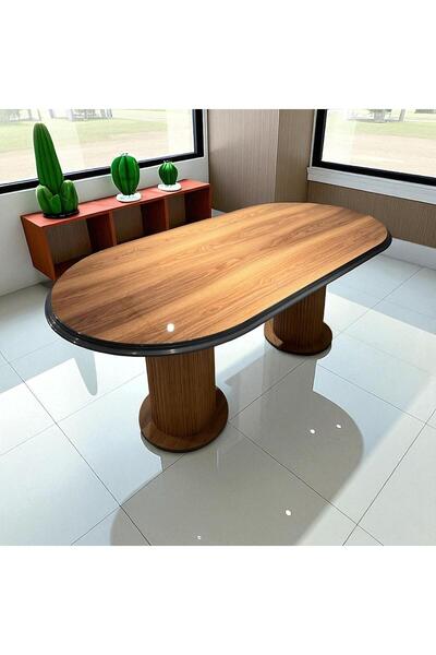 Kayı mobilya Hazal Ceviz Yemek, Salon Masası Masa Kenarları Siyah Ayakları Ce...
