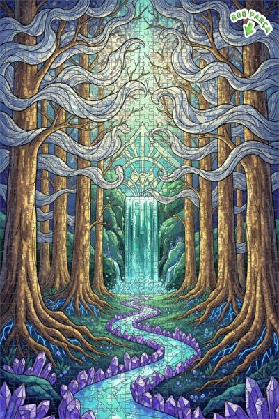 Teona Ahşap لغز خشبي بإطار مزدوج الطبقات بمظهر لوحة زيتية لشلال الغابة الكريس...