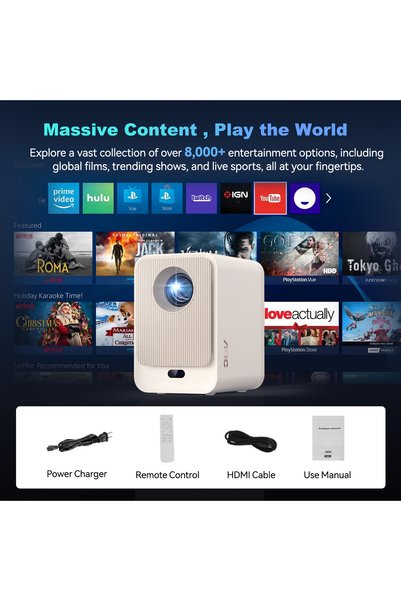 Aoc 1080P Smart Projector Fully Sealed 12000 Lumen Portable for /PC/HDMI/USB