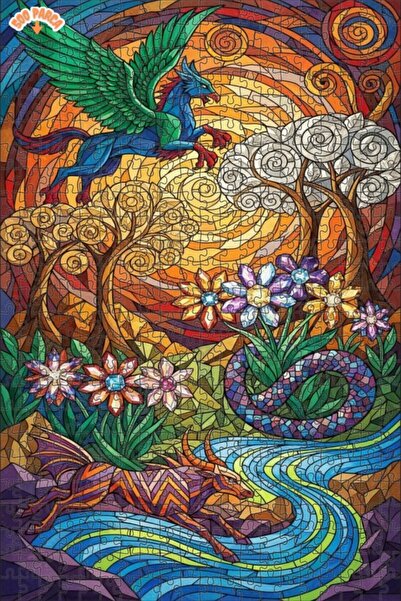 Teona Ahşap Mythical Creatures Double Layer Framed Wooden Puzzle 500 Pieces 5...