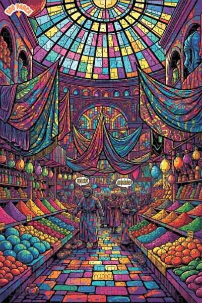 Teona Ahşap Colorful Bazaar Panorama Watercolor Look Art 500 Pieces 50X30