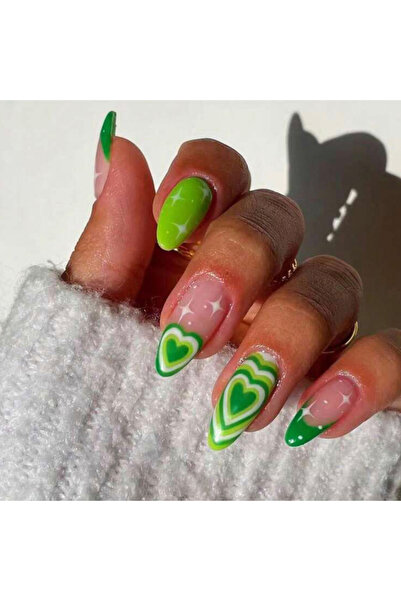 Choice green 24pcs Upgrade Your Look With White Almond Heart-Shaped Design Fa...