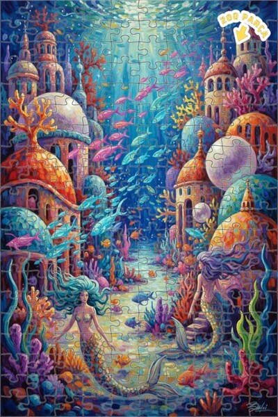 Teona Ahşap لغز خشبي بمظهر لوحة زيتية لملكة حورية البحر 200 قطعة 25×35