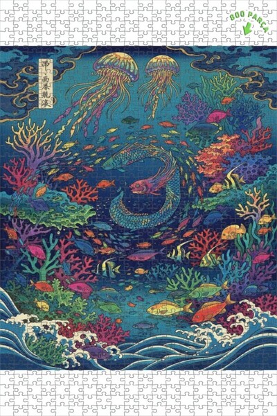 Teona Ahşap لغز خشبي على شكل تنين تحت الماء وقناديل البحر بتصميم لوحة زيتية 8...