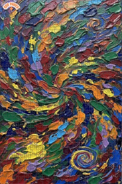 Teona Ahşap Energetic Rotating Colors Oil Painting Look Double Layer Framed W...