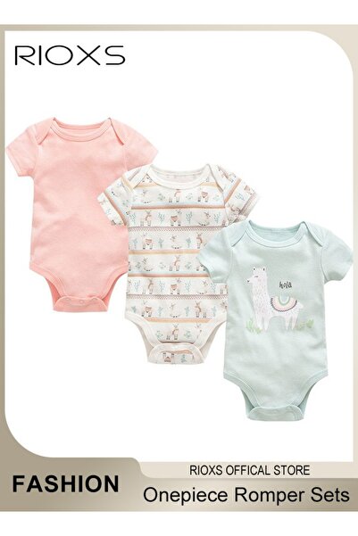 RIOXS Baby Boys Girls Onepiece Romper Sets 3pcs Summer Baby Bodysuit Half Sle...
