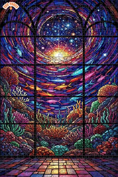 Teona Ahşap لغز خشبي ملون ذو طبقتين على شكل أسماك ونجوم 500 قطعة 50x30